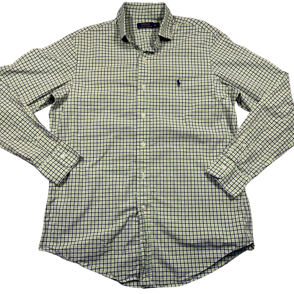Polo Ralph Lauren Button Down Shirt Mens M Green Gingham Check Plaid Cotton Prep